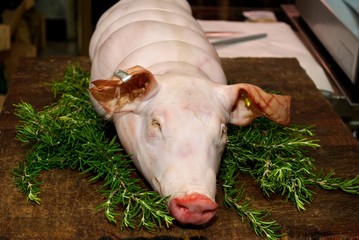 pig in butcher's shop