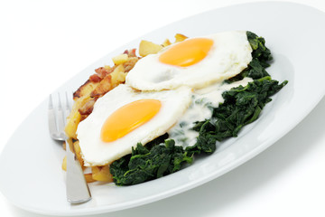 Spiegelei, Spinat, Bratkartoffeln