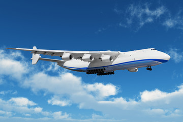 Big freight airiner in the bue sky with clouds