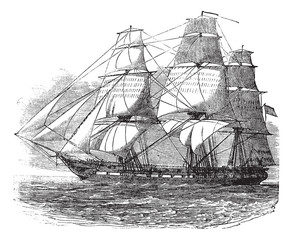 Fototapeta premium USS Constitution, vintage engraved illustration