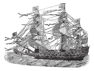 HMS Sovereign of the Seas, vintage engraved illustration © Morphart