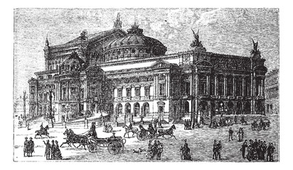 Obraz premium The new opera in Paris, France, late 1800s, vintage engraving