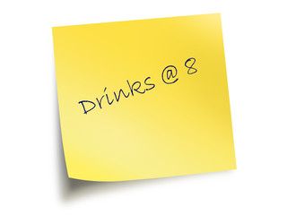 Yellow Post It Note With The Text Drinks @ 8