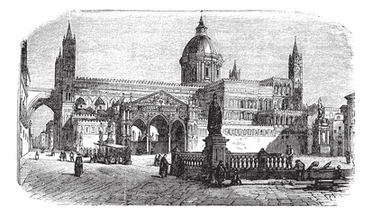 Obraz premium Cathedral of Palermo in Palermo Sicily Italy vintage engraving