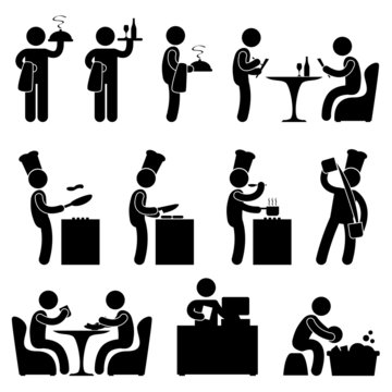 Man People Restaurant Waiter Chef Customer Icon Symbol Pictogram