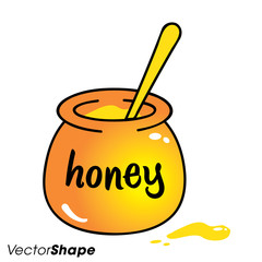 Cartoon drawing of a honey pot with spoon