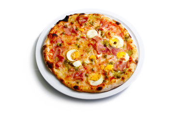 Combo pizza isolated on white