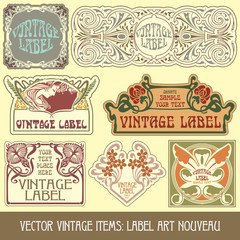 vector vintage items: label art nouveau