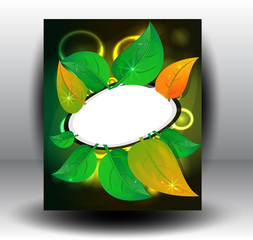 Vector background green petal and water drop.