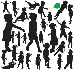 Vector silhouettes of little girl in action