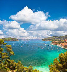 view of luxury resort and bay of Cote d'Azur, France