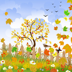 autumn landscape with a fence