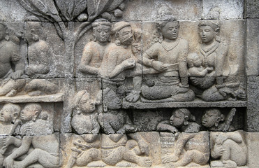 détail des magnifiques bas-reliefs,borobudur