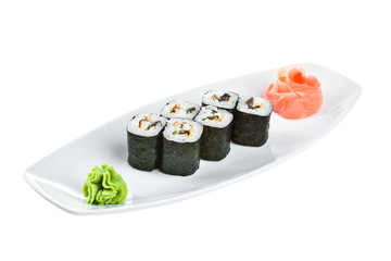 Sushi (Unagi Roll) on a white background