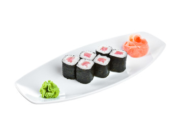 Sushi (Tekki Maki Roll) on a white background