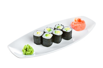 Sushi (Maguro maki roll shiroy) on a white background