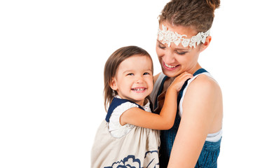 Mother and daughter hugging