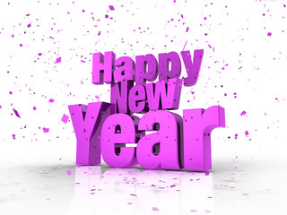 Happy New Year 3d Text With Confetti In Pink