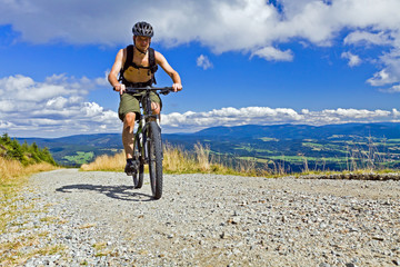 Fototapeta na wymiar Mountain biker riding a bike