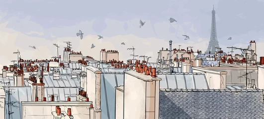 Door stickers Art Studio France - Paris roofs