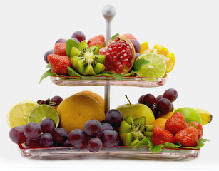 Grenades,  strawberry, kiwi, limes,  grapes, persimmon, banana,