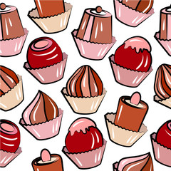 Seamless pattern with sweets on white background