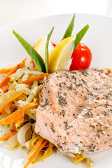 salmon steak with vegetables