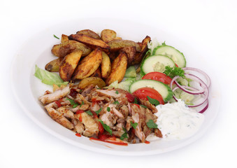 gyros with american potatoes and salad