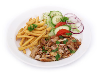 gyros with french fries and salad