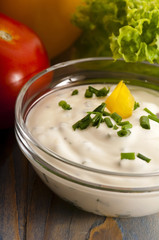 Delicious cream cheese with chives and vegetables