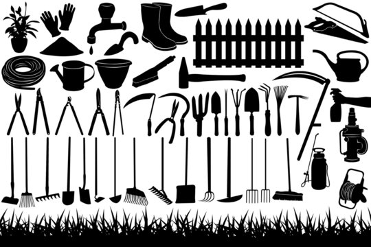 Illustration of gardening tools and equipment