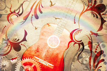 Retro guitar background illustration