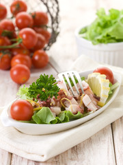 octopus salad with tomatoes and lettuce