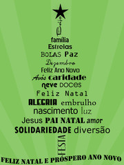 &Aacute;rvore de Natal com palavras relacionadas em fundo verde