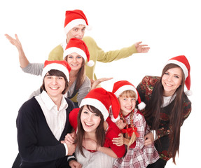 Happy group people in santa hat .