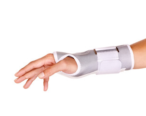 Trauma of wrist in brace.