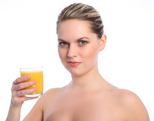Vitamin C orange fruit juice drink for young woman