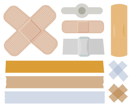 Vector adhesive bandages are isolated on a white background