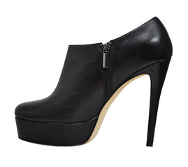 high heel black leather shoe