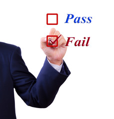 business man hand choose fail box