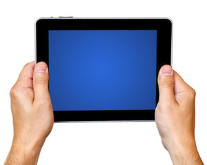 digital tablet in hands isolated on white