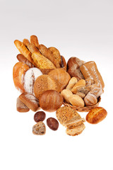 Assortment of bread and pastry composed on the table