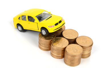 Toy car and coins