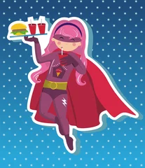 Crédence de cuisine en verre imprimé Super héros Caricature de fille de super-héros.