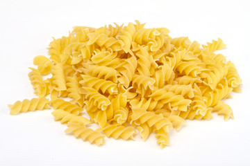close up of a dried italian pasta on white background