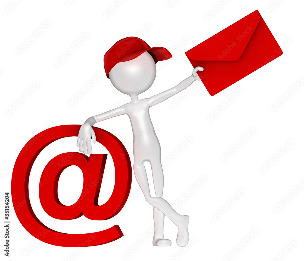 Poster postman with envelope and e-mail sign
