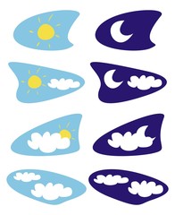 Sun moon and clouds weather icons on white background