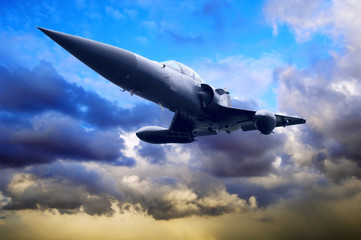 Military airplan on the speed