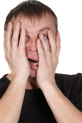 Fototapeta premium Scared young man portrait