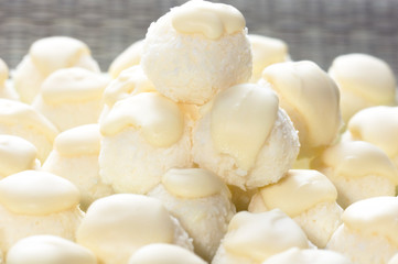 Fototapeta na wymiar Coconut balls with white chocolate